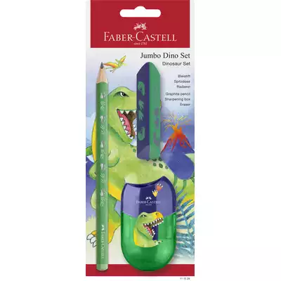 ZESTAW SZKOLNY DINOZAURY 1 X OŁÓWEK JUMBO + TEMPERÓWKA + GUMKA BLISTER FABER-CASTELL