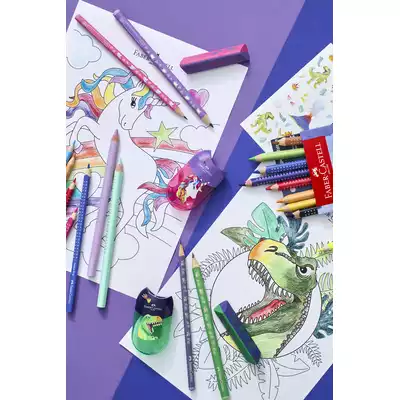 ZESTAW SZKOLNY DINOZAURY 1 X OŁÓWEK JUMBO + TEMPERÓWKA + GUMKA BLISTER FABER-CASTELL