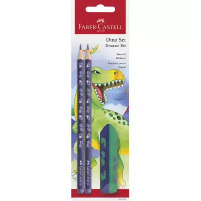 ZESTAW SZKOLNY DINOZAURY 2 X OŁÓWEK + GUMKA BLISTER FABER-CASTELL