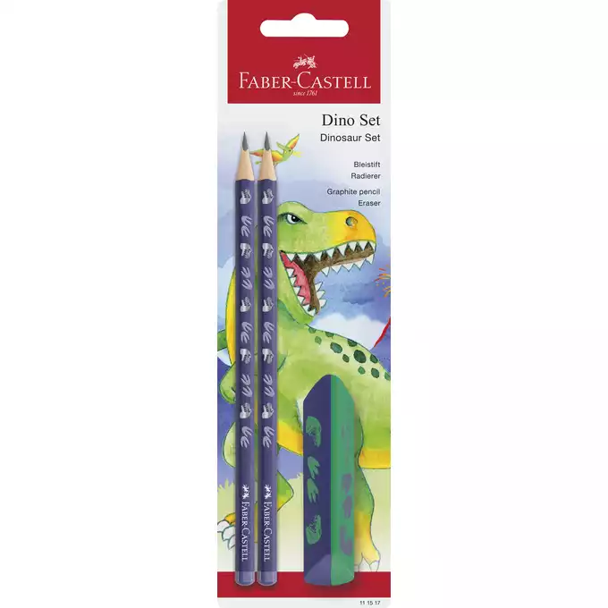 ZESTAW SZKOLNY DINOZAURY 2 X OŁÓWEK + GUMKA BLISTER FABER-CASTELL