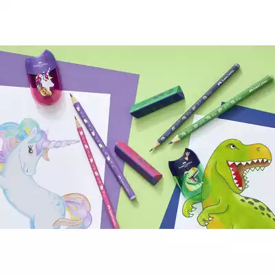 ZESTAW SZKOLNY DINOZAURY 2 X OŁÓWEK + GUMKA BLISTER FABER-CASTELL