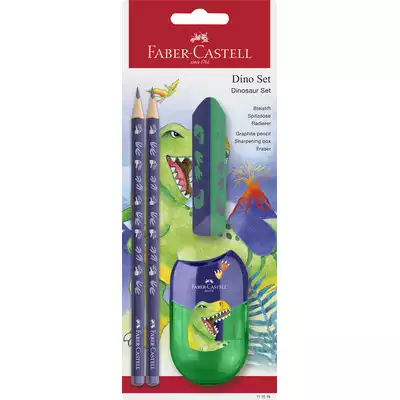 ZESTAW SZKOLNY DINOZAURY 2 X OŁÓWEK +TEMPERÓWKA + GUMKA BLISTER FABER-CASTELL