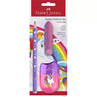 ZESTAW SZKOLNY JEDNOROŻEC 1 X OŁÓWEK JUMBO + TEMPERÓWKA + GUMKA BLISTER FABER-CASTELL
