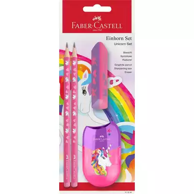 ZESTAW SZKOLNY JEDNOROŻEC 2 X OŁÓWEK +TEMPERÓWKA + GUMKA BLISTER FABER-CASTELL