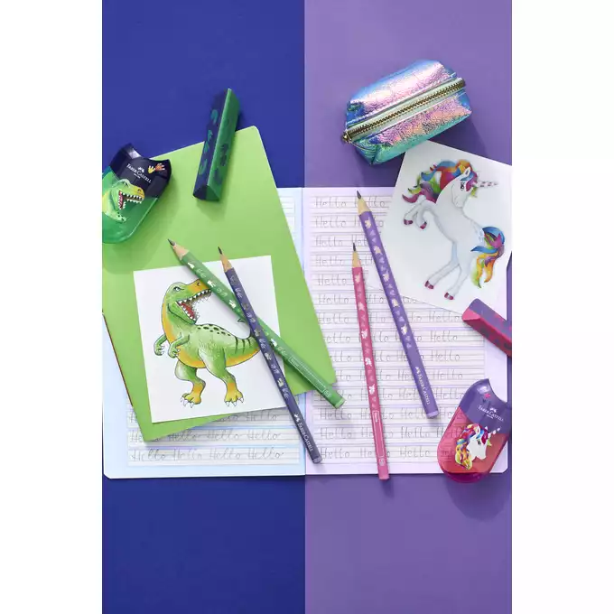 ZESTAW SZKOLNY JEDNOROŻEC 2 X OŁÓWEK +TEMPERÓWKA + GUMKA BLISTER FABER-CASTELL