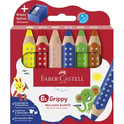 KREDKI GRIPPY FABER-CASTELL, 6 KOLORÓW + TEMPERÓWKA