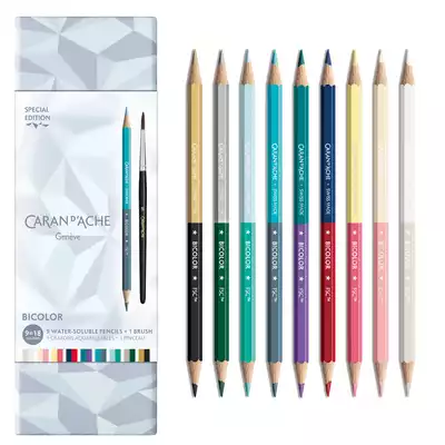 Kredki Caran d’Ache Bicolor XMAS25 Alpine Frost, 9 kolorów w pudełku