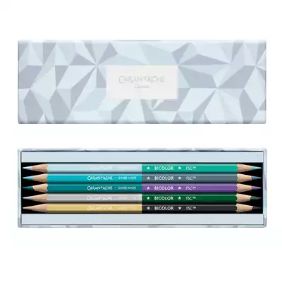 Kredki Caran d’Ache Bicolor XMAS25 Alpine Frost, 9 kolorów w pudełku