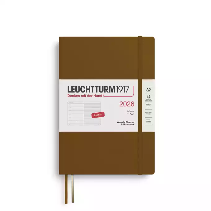 PLANER TYGODNIOWY Z NOTATNIKIEM LEUCHTTURM1917 W MIĘKKIEJ OPRAWIE MEDIUM (A5) 2026 SPICE BROWN