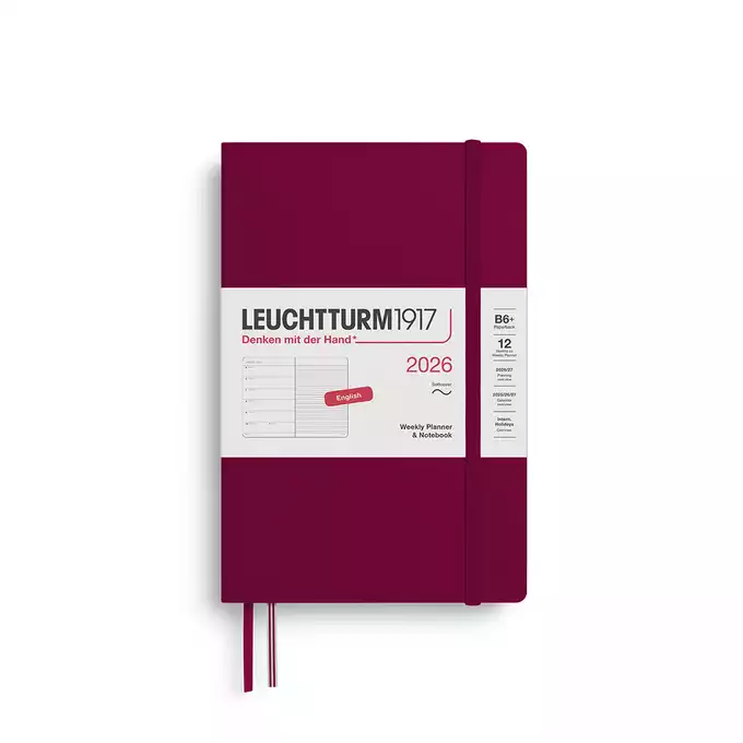 PLANER TYGODNIOWY Z NOTATNIKIEM LEUCHTTURM1917 W MIĘKKIEJ OPRAWIE PAPERBACK (B6+) 2026 PORT RED