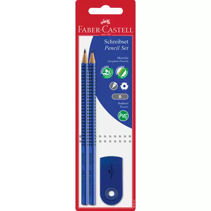 ZESTAW 2 OŁÓWKI GRIP + GUMKA SLEEVE MINI TRANSPARENTNA, MIX KOLORÓW