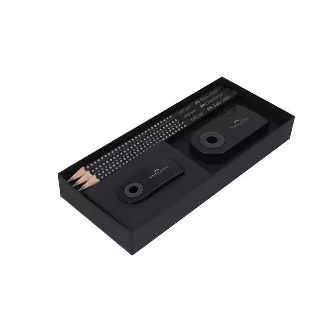 ZESTAW OŁÓWKÓW BLACK (3 OŁÓWKI+GUMKA SLEEVE MINI+TEMPERÓWKA SLEEVE) FABER-CASTELL