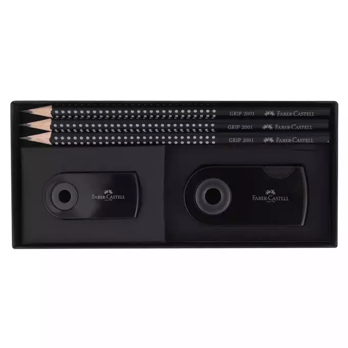 ZESTAW OŁÓWKÓW BLACK (3 OŁÓWKI+GUMKA SLEEVE MINI+TEMPERÓWKA SLEEVE) FABER-CASTELL