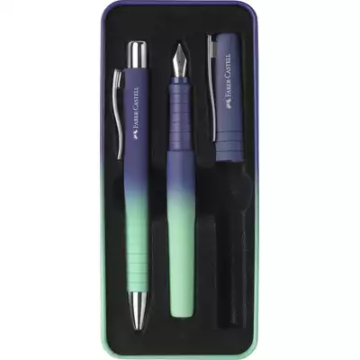 ZESTAW PREZENTOWY POLY FABER-CASTELL, PIÓRO WIECZNE M + DŁUGOPIS, BUZZING BLUE