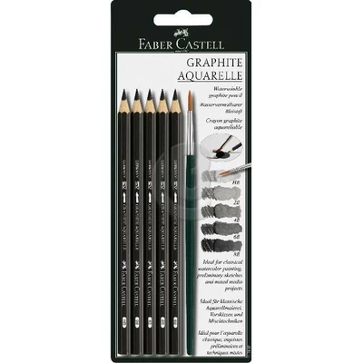 ZESTAW 5 OŁÓWKÓW AKWARELOWYCH GRAPHITE AQUARELLE FABER-CASTELL + PĘDZELEK