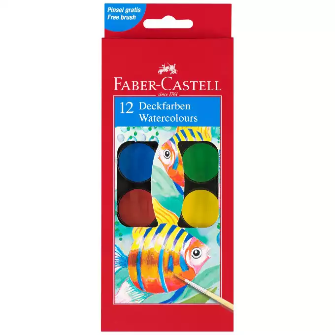 FARBY SZKOLNE FABER-CASTELL, 12 KOLORÓW + PĘDZELEK