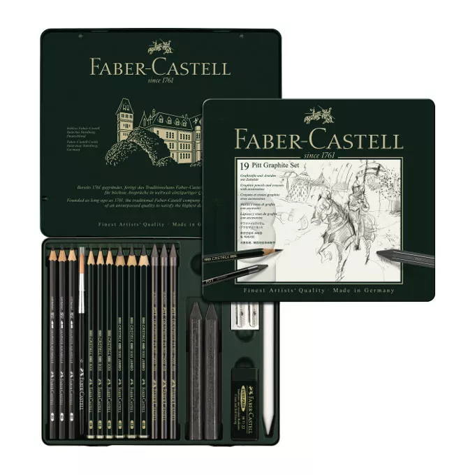 ZESTAW OŁÓWKÓW I GRAFITÓW PITT MONOCHROME FABER-CASTELL, 19 ELEMENTÓW