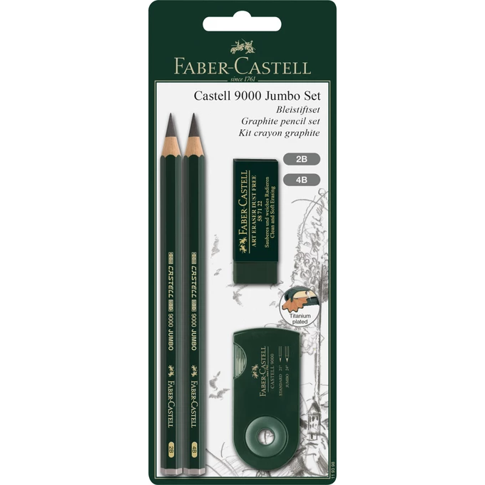 OŁÓWEK CASTELL 9000 JUMBO BLISTER ZEST. 2 OŁÓWKI + GUMKA + TEMP. FABER-CASTELL