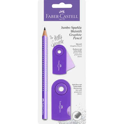 ZESTAW SPARKLE &amp; SLEEVE FABER-CASTELL: OŁÓWEK, TEMPERÓWKA I GUMKA (KOLOR: FIOLETOWY)