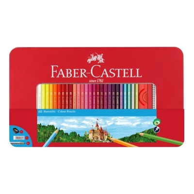 KREDKI ZAMEK FABER-CASTELL, 60 KOLORÓW + 2 OŁÓWKI + GUMKA + TEMPERÓWKA 