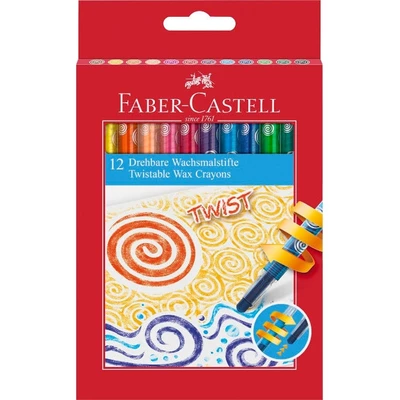 KREDKI WOSKOWE WYKRĘCANE FABER-CASTELL, 12 KOLORÓW