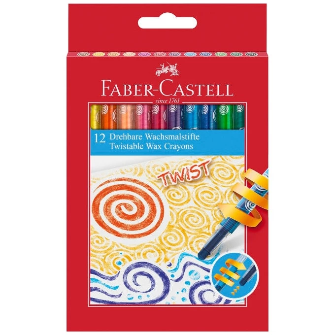 KREDKI WOSKOWE WYKRĘCANE FABER-CASTELL, 12 KOLORÓW