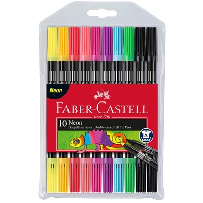 FLAMASTRY DWUSTRONNE FABER-CASTELL, 10 KOLORÓW NEONOWYCH ETUI