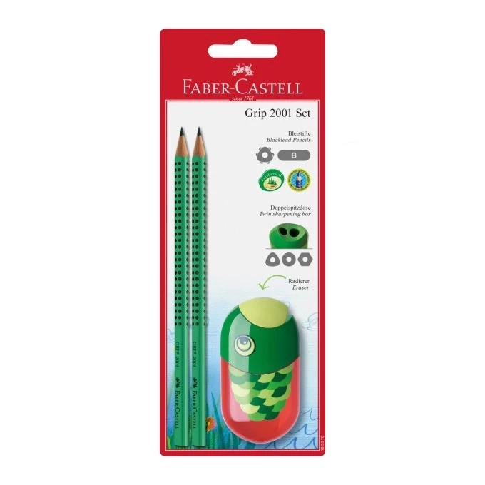 ZESTAW GRIP 2001 FABER-CASTELL - 2 OŁÓWKI + TEMPERÓWKA Z GUMKĄ