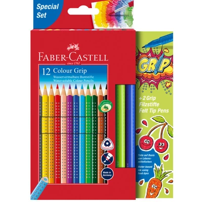 KREDKI GRIP 2001 FABER-CASTELL, 12 KOLORÓW + 2 PISAKI