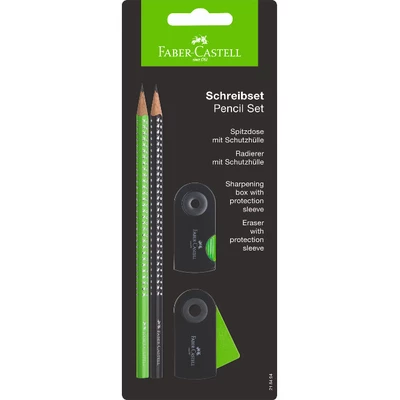 ZESTAW SPARKLE &amp; SLEEVE FABER-CASTELL: 2 OŁÓWKI, TEMPERÓWKA I GUMKA