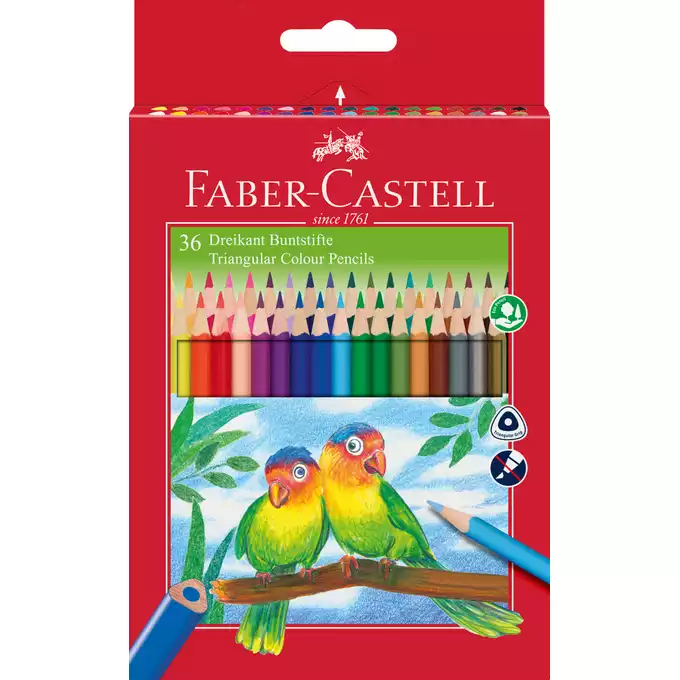 KREDKI TRÓJKĄTNE ECO FABER-CASTELL, 36 KOLORÓW + TEMPERÓWKA