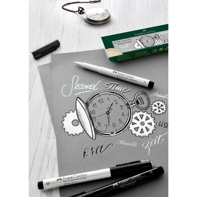 ZESTAW 4 PISAKÓW PITT ARTIST PEN BLACK &amp; WHITE FABER-CASTELL