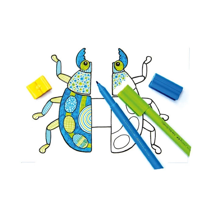 FLAMASTRY CONNECTOR FABER-CASTELL, 2 KOLORY + ŻUCZEK DO KOLOROWANIA