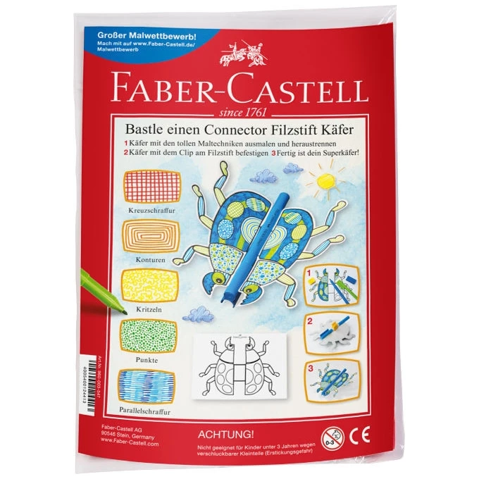 FLAMASTRY CONNECTOR FABER-CASTELL, 2 KOLORY + ŻUCZEK DO KOLOROWANIA