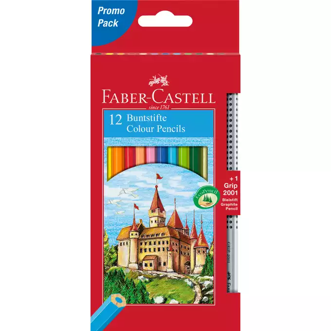KREDKI ZAMEK FABER-CASTELL, 12 KOLORÓW + OŁÓWEK GRIP