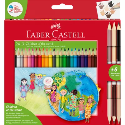 KREDKI TRÓJKĄTNE FABER-CASTELL EDYCJA CHILDREN OF THE WORLD, 24 KOLORY + 3 KREDKI DWUSTRONNE W KOLORACH SKÓRY