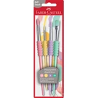 PĘDZLE SZKOLNE Z MIĘKKIM UCHWYTEM FABER-CASTELL KOLORY PASTELOWE, 4 RODZAJE 