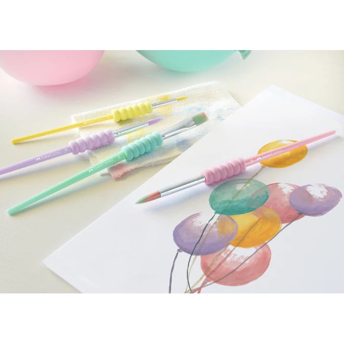 PĘDZLE SZKOLNE Z MIĘKKIM UCHWYTEM FABER-CASTELL KOLORY PASTELOWE, 4 RODZAJE 