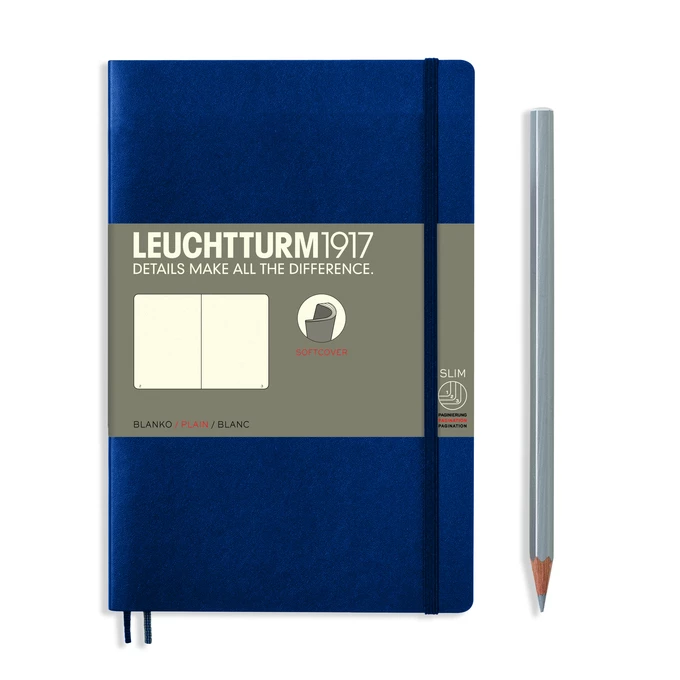 NOTATNIK LEUCHTTURM1917 PAPERBACK B6+, MIĘKKA OPRAWA, GRANATOWY - Liniatura: gładki