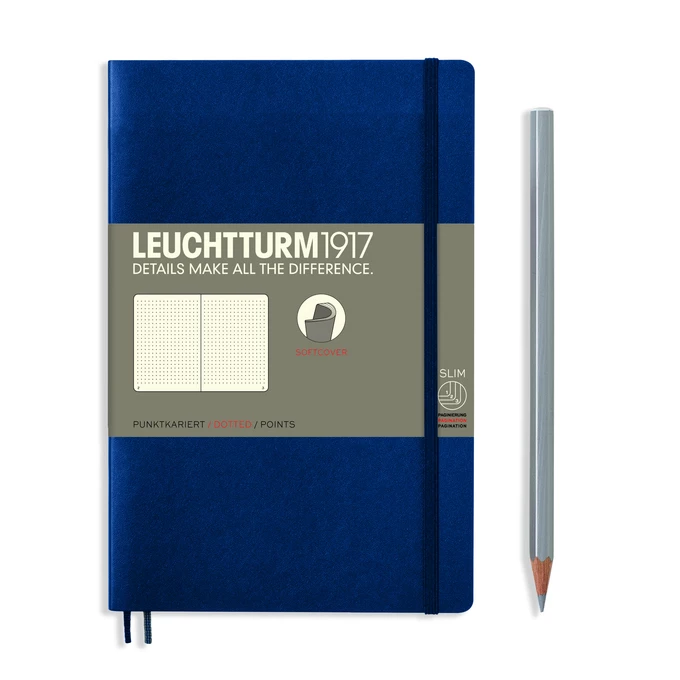 NOTATNIK LEUCHTTURM1917 PAPERBACK B6+, MIĘKKA OPRAWA, GRANATOWY - Liniatura: w kropki