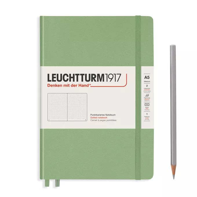 NOTATNIK MUTED COLOURS A5 MEDIUM LEUCHTTURM1917, TWARDA OPRAWA, SAGE (SZAŁWIOWY) - Liniatura: w kropki