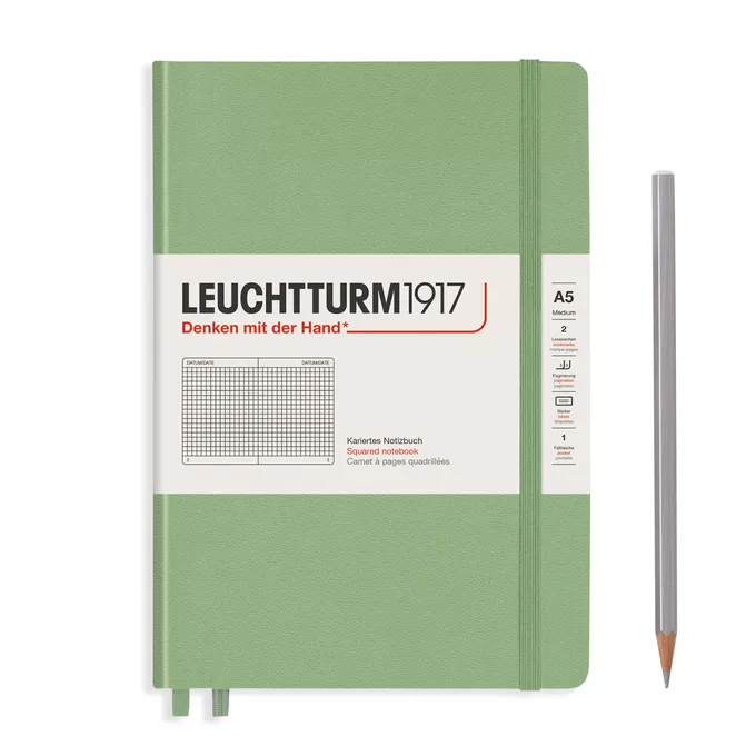 NOTATNIK MUTED COLOURS A5 MEDIUM LEUCHTTURM1917, TWARDA OPRAWA, SAGE (SZAŁWIOWY) - Liniatura: w kratkę