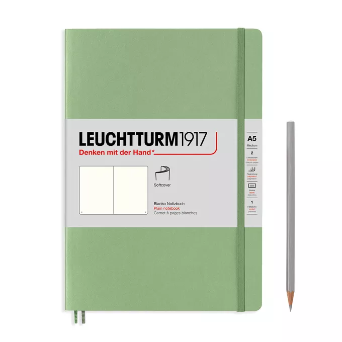 NOTATNIK MUTED COLOURS A5 MEDIUM LEUCHTTURM1917, MIĘKKA OPRAWA, SAGE (SZAŁWIOWY) - Liniatura: gładki