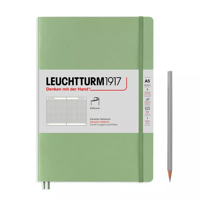 NOTATNIK MUTED COLOURS A5 MEDIUM LEUCHTTURM1917, MIĘKKA OPRAWA, SAGE (SZAŁWIOWY) - Liniatura: w kratkę