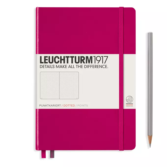 NOTATNIK A5 MEDIUM LEUCHTTURM1917, TWARDA OPRAWA, MALINOWY - Liniatura: w kropki