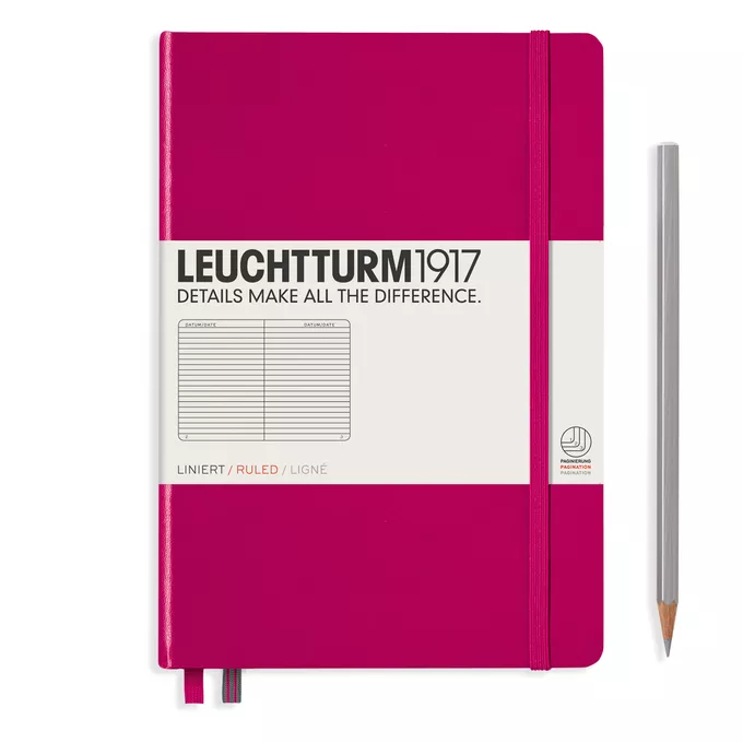 NOTATNIK A5 MEDIUM LEUCHTTURM1917, TWARDA OPRAWA, MALINOWY - Liniatura: w linię