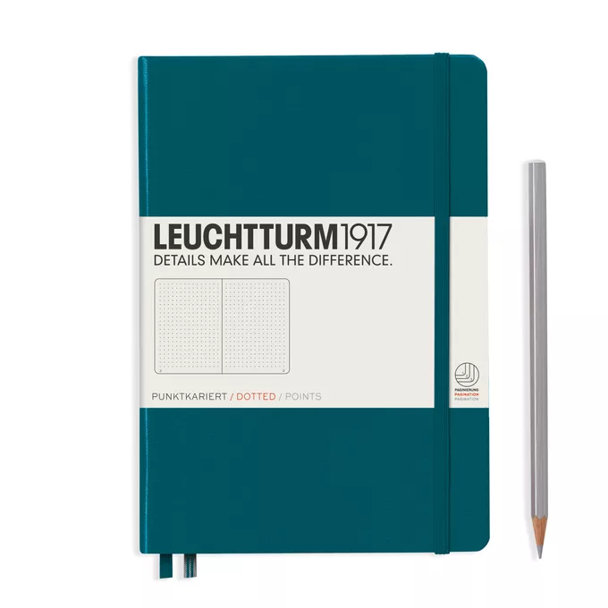 NOTATNIK A5 MEDIUM LEUCHTTURM1917, TWARDA OPRAWA, MORSKI - Liniatura: w kropki