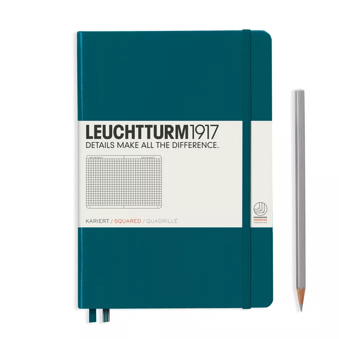 NOTATNIK A5 MEDIUM LEUCHTTURM1917, TWARDA OPRAWA, MORSKI - Liniatura: w kratkę