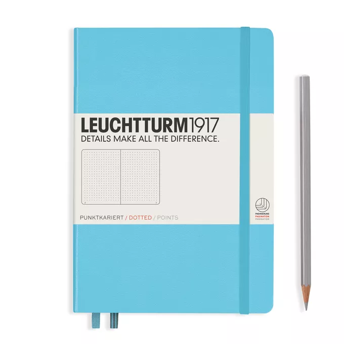NOTATNIK A5 MEDIUM LEUCHTTURM1917, TWARDA OPRAWA, JASNONIEBIESKI - Liniatura: w kropki