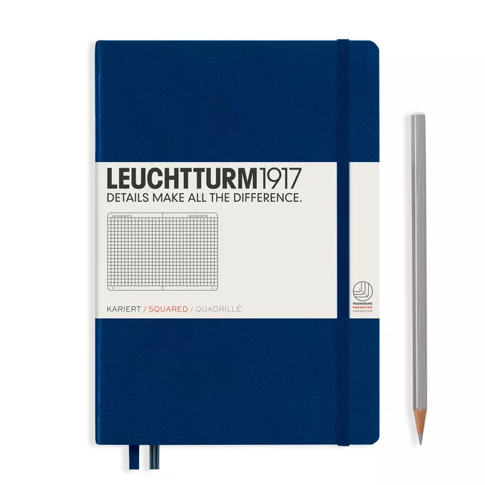 NOTATNIK A5 MEDIUM LEUCHTTURM1917, TWARDA OPRAWA, GRANATOWY - Liniatura: w kratkę